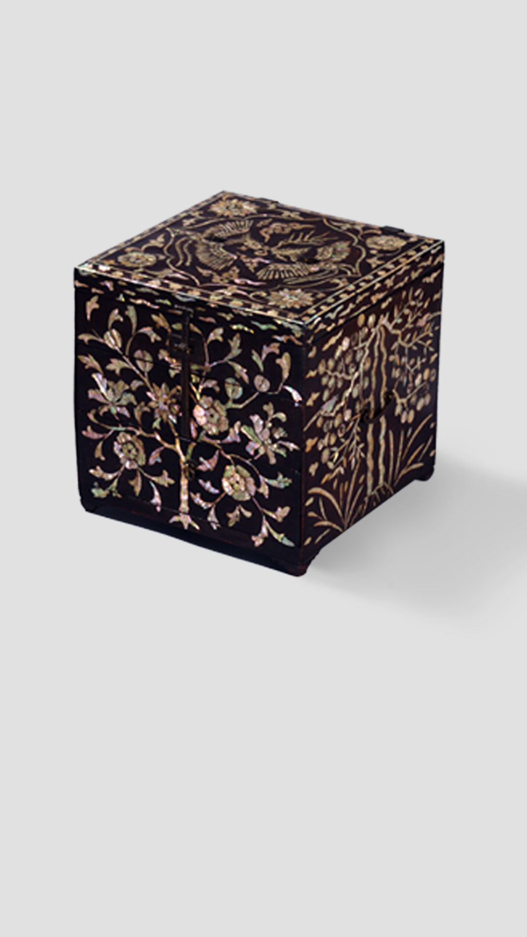 이미지 - 나전칠 봉황 꽃 새 소나무무늬 빗접, 조선 18~19세기 