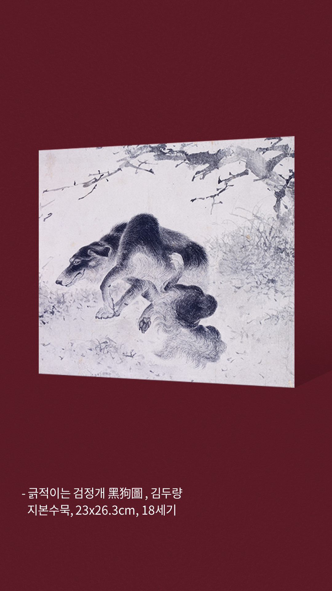 긁적이는 검정개 黑狗圖 , 김두량 지본수묵, 23x26.3cm, 18세기